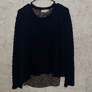 Suzanne Betro dark blue two in one Cable Knit Sweater with Floral Hem sweater